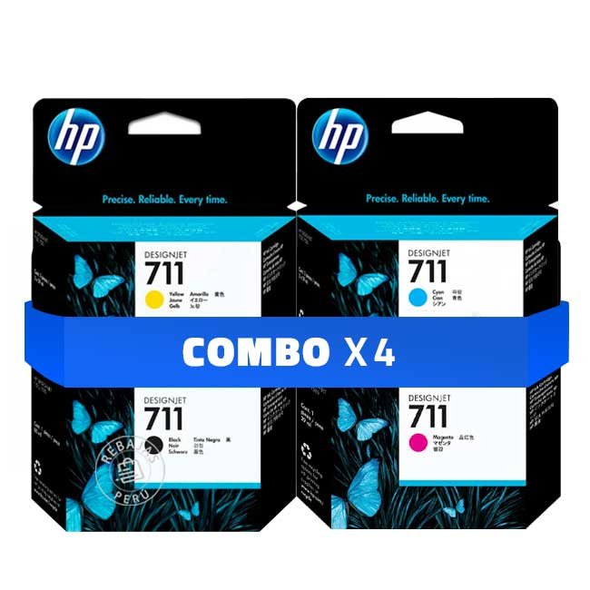 Combo tinta HP 711 negro 80ml + cian, magenta y amarillo 29ml