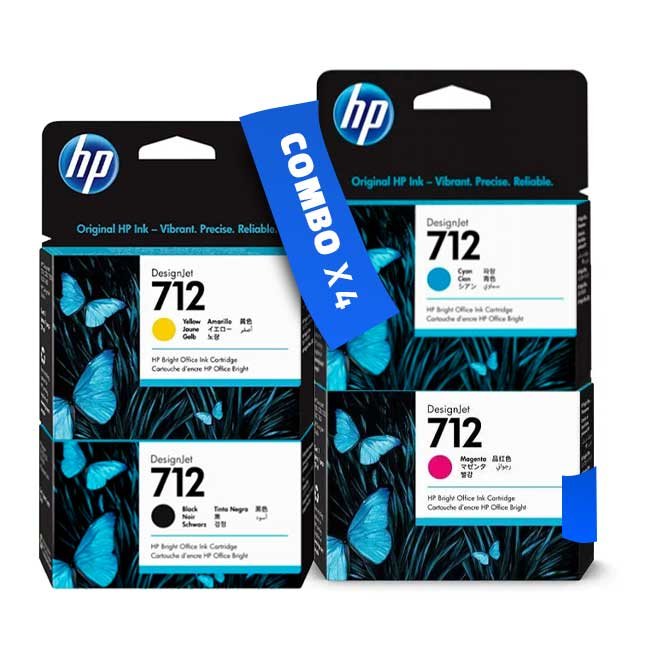 Combo x4 Tintas HP 712 Negro 38ml + Colores 29ml Originales