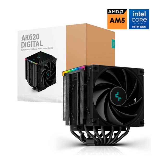 Cooler para Procesador DeepCool AK620 Digital con Pantalla LED ARGB, 6 Heatpipes Cobre y Ventiladores 120mm
