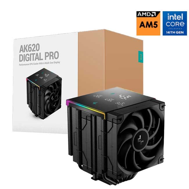 Cooler para Procesador DeepCool AK620 Digital PRO ARGB con Pantalla Multidatos y 6 Heatpipes 129mm Intel LGA2066/1851/1700 AMD AM5/AM4