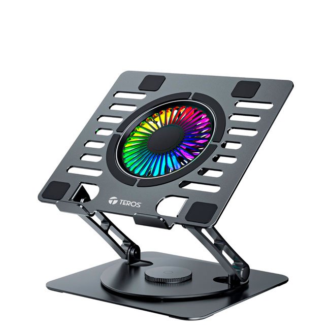 Cooler TEROS TE-7132N para Notebooks hasta 15.6" – Ventilador 11cm, 10 Modos RGB y Rotación 360°