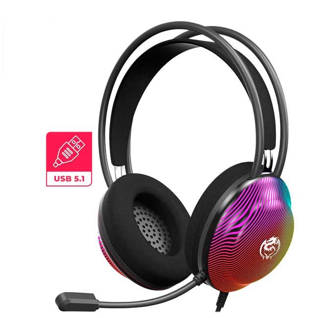 Audífono Gamer CYBERTEL SPLENDID CYB HG513 5.1 USB RGB Translúcido con Micrófono Flexible