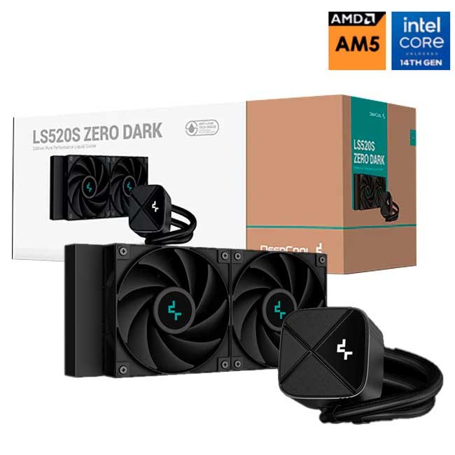 Refrigeración Líquida DeepCool LS520S ZERO DARK 240mm, Aluminio, 2 Ventiladores PWM, Compatible Intel y AMD