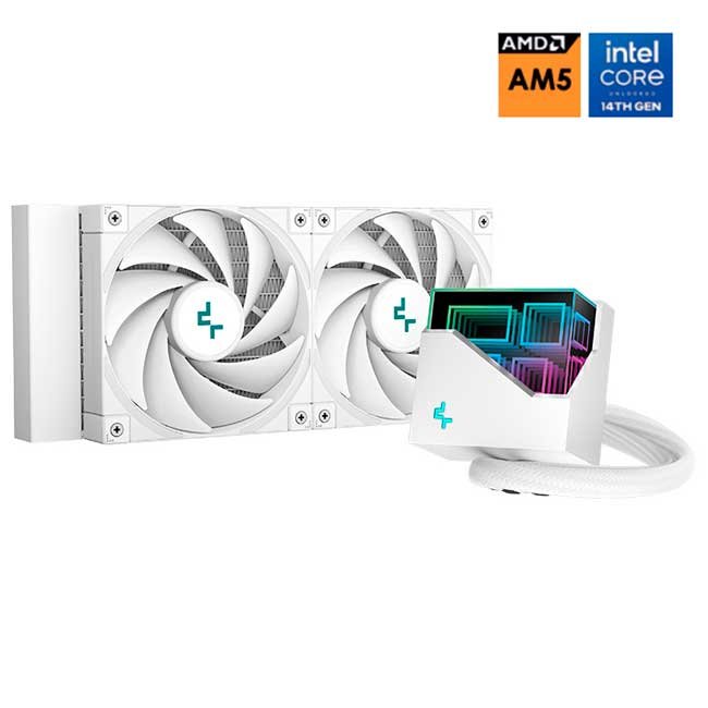 Refrigeración líquida DeepCool LT520 WH 240mm ARGB, radiador aluminio, ventiladores FK120 PWM, compatibilidad Intel y AMD