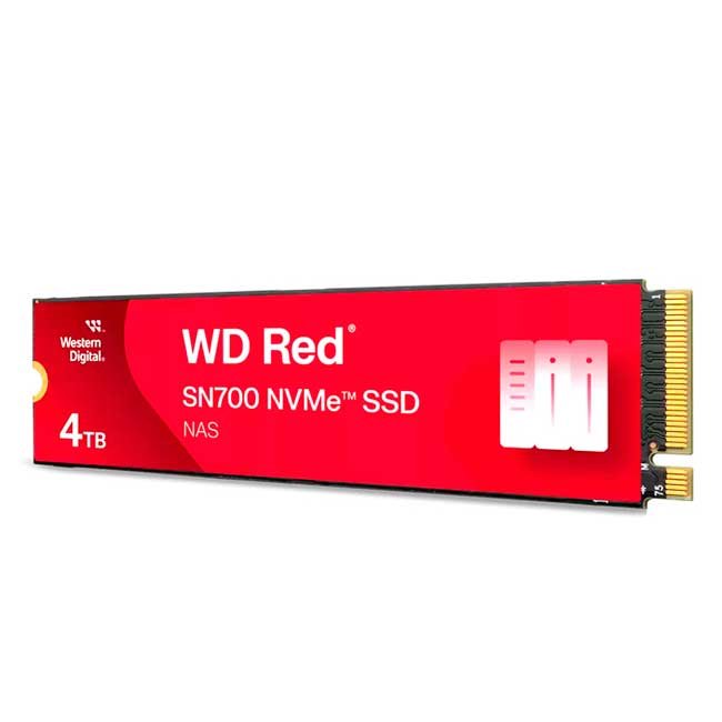 Disco SSD Western Digital Red SN700 NVMe 4TB M.2 2280 PCIe Gen3 3400MB/s Lectura 3100MB/s Escritura Rojo
