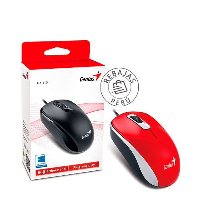 Mouse Genius DX-110 USB Óptico 1000 DPI Rojo Ambidiestro