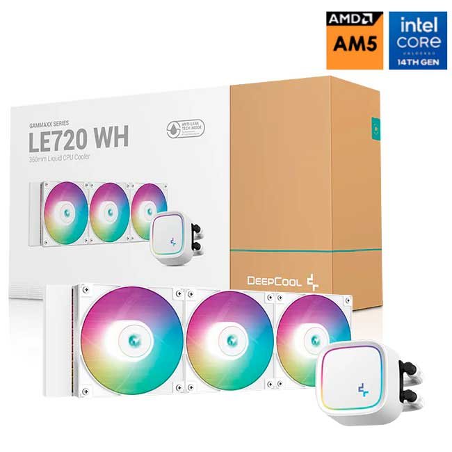 Enfriamiento Líquido DeepCool LE720 WH Blanco 360mm ARGB, Intel 1700/1851, AMD AM5/AM4