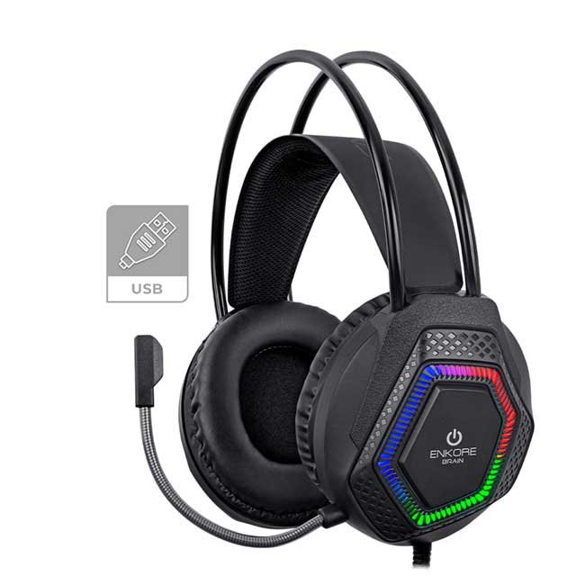 Audífono Gamer ENKORE BRAIN EKHG1009U 5.1 USB con Micrófono Flexible e Iluminación LED Rainbow