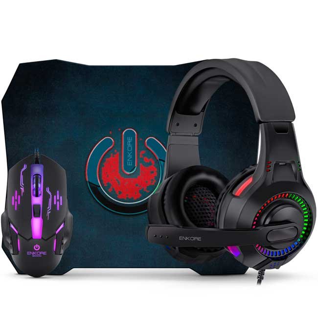 Kit Gamer 3 en 1 ENKORE BRAVIO ENT G1000NB con Audífono LED, Mouse 6 Botones y Pad Antideslizante
