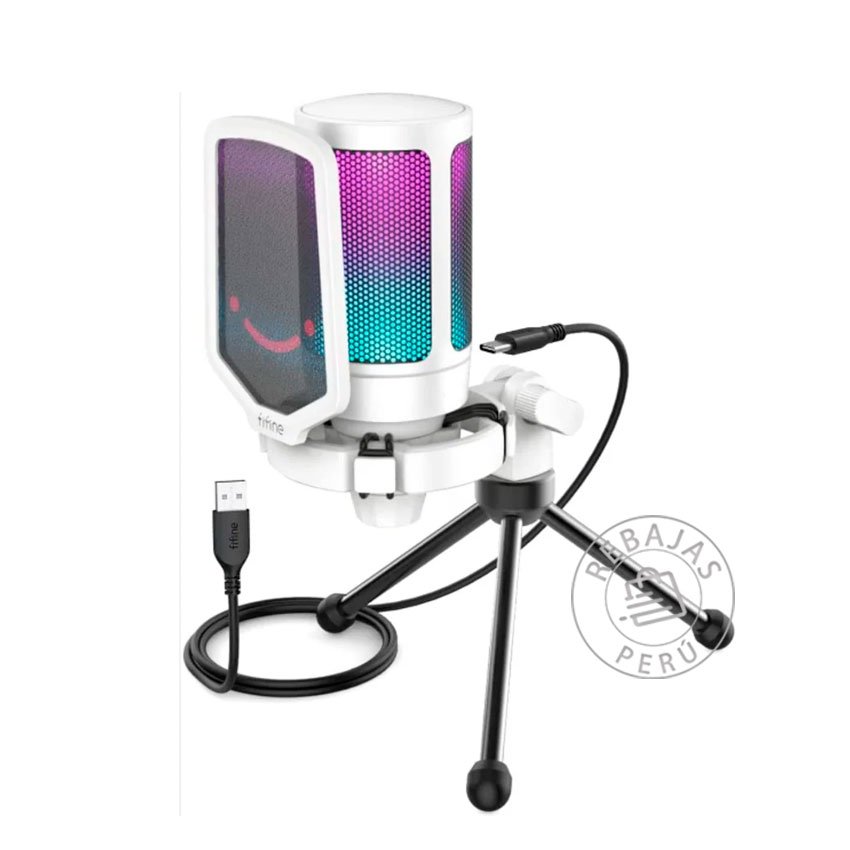 Micrófono Fifine A6V White | Condensador USB con RGB y Soporte de Trípode