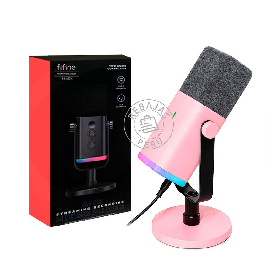 Micrófono Fifine AM8 Pink  Dinámico USB/XLR con RGB y Patrón Cardioide para Streaming y Podcast