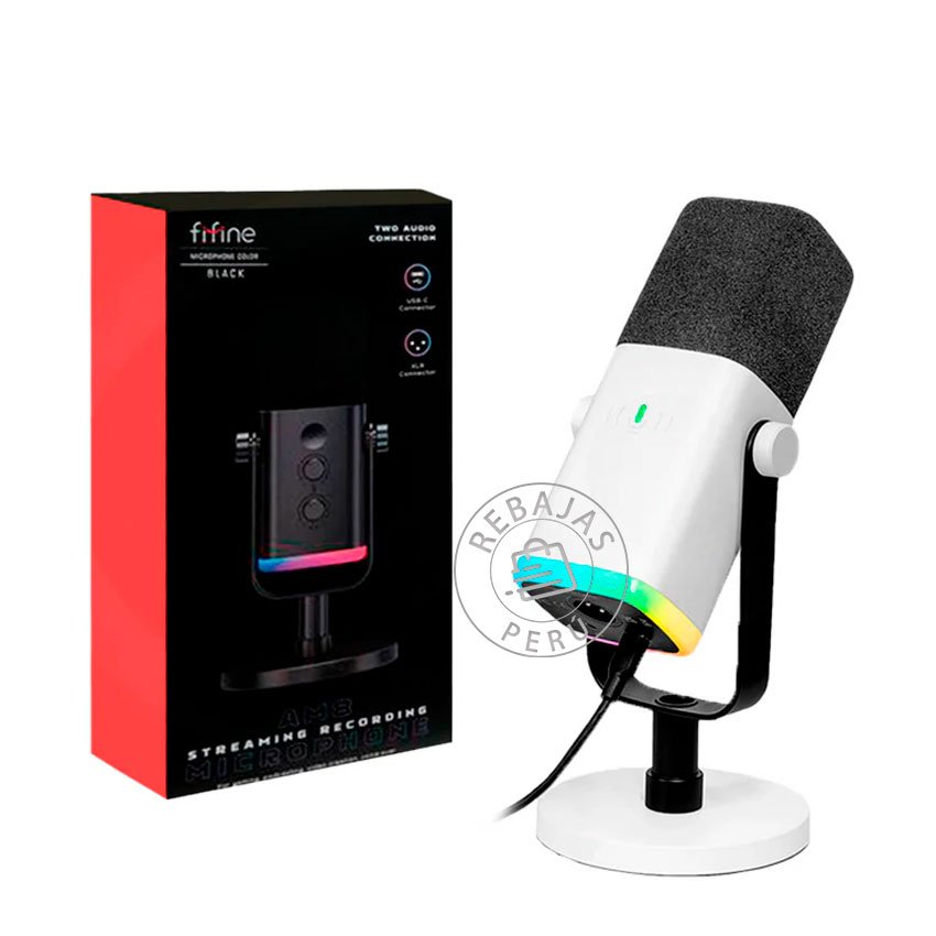 Micrófono Fifine AM8 White Dinámico RGB con Conexión USB/XLR y Patrón Cardioide