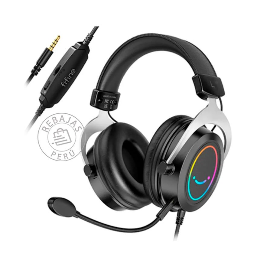 Auricular Fifine H3 Black Gaming RGB con micrófono desmontable