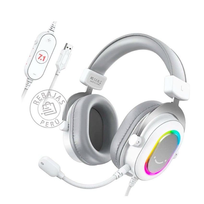 Auricular Fifine H6 White 7.1 RGB con micrófono desmontable