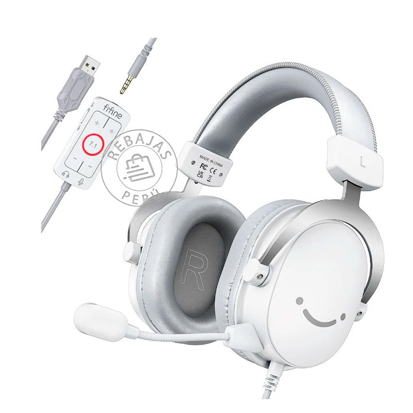 Audifono Gamer Fifine H9 blanco 7.1  Sonido Envolvente y Micrófono Desmontable