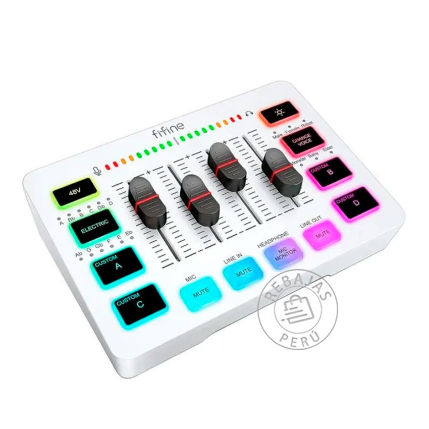 Mixer Fifine SC3 Blanco Mezclador USB con 50dB de ganancia y audio de alta fidelidad