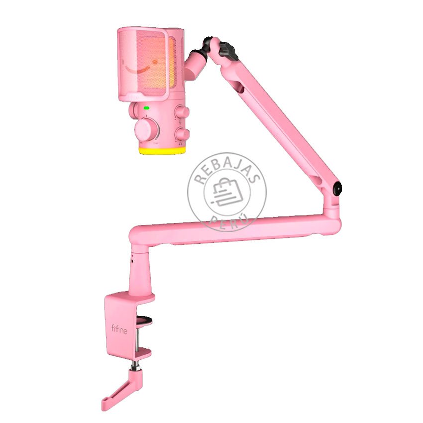Micrófono Fifine TAM6 Pink Condensador con Brazo, USB-C, Cardioide y RGB