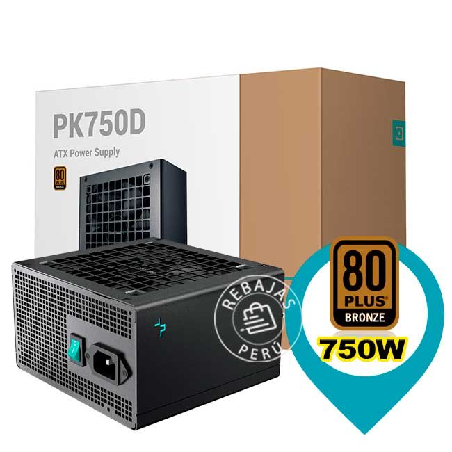 Fuente de Poder DeepCool PK750D 750W ATX12V V2.4 80 PLUS Bronze con Ventilador 120mm Hypro Bearing