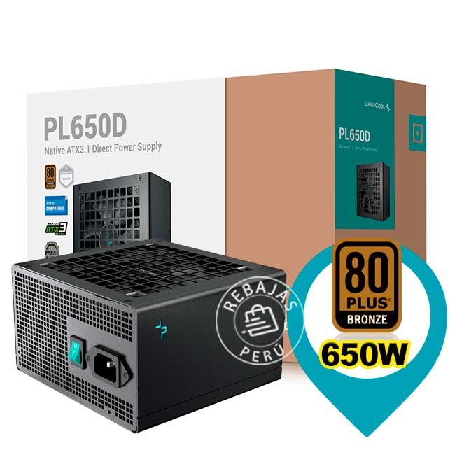 Fuente de Poder DeepCool PL650D 650W ATX12V V3.1 80 PLUS Bronze con Ventilador 120mm Hidráulico