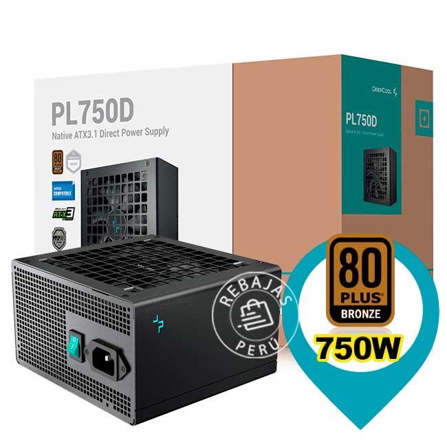 Fuente de Poder DeepCool PL750D 750W ATX12V V3.1 80 PLUS Bronze con Ventilador Hidráulico 120mm y PCIe 5.1