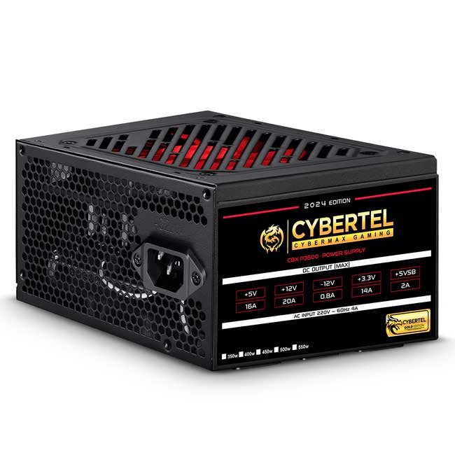 Fuente de Poder CYBERTEL CBX P3500 350W ATX con Ventilador 12cm, Cables Planos y 3 SATA