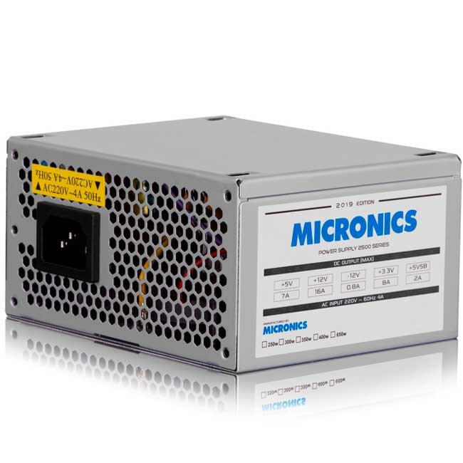 Fuente de Poder MICRONICS ATX SX 250W/650W Micro ATX con 3 SATA y Ventilador 8cm