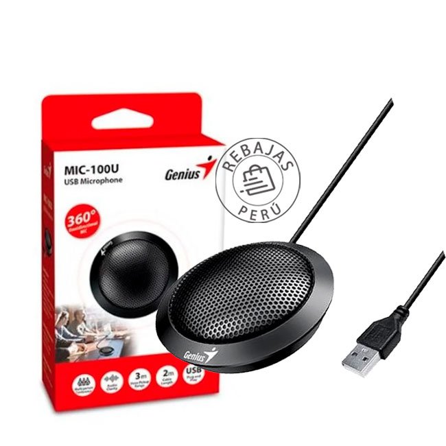 Micrófono Genius MIC-100U USB Omnidireccional 360° para Videoconferencia Negro