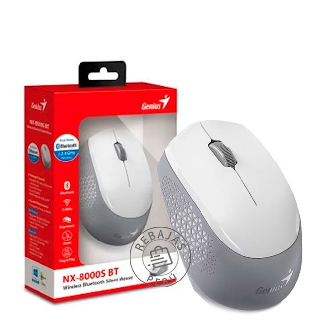 Genius NX-8000S BT Mouse Bluetooth y 2.4GHz Silencioso, Ambidiestro y Compatible con Múltiples Dispositivos
