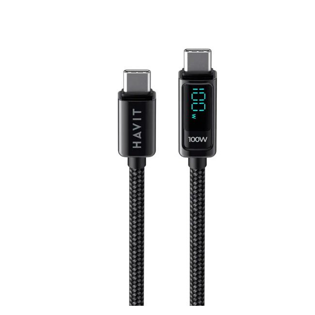 Cable Havit CB6247 USB-C a USB-C 100W Nylon Trenzado 2m Negro