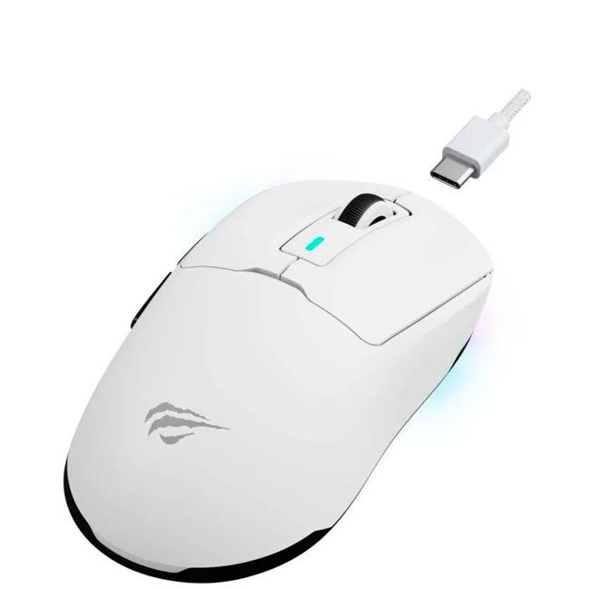 Mouse Gamer Havit MS969WB White+Black – RGB, 6 Botones, 16000 DPI, USB + 2.4GHz + BT 5.1