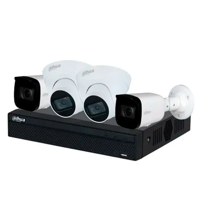 KIT Dahua NVR1104HS-P-S3 con 2 Cámaras Bullet HFW1230S1P y 2 Cámaras Dome HDW1230T1P