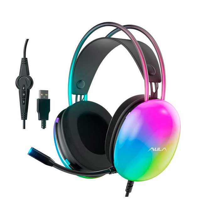 Audífono Aula S505 Stereo Black con Micrófono, Sonido Envolvente y Luces RGB para Gaming