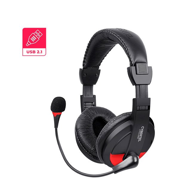 Audífono USB Cybertel CYCLONE ROJO CYB H370R-U con Micrófono Estéreo y Cable Reforzado de 2m
