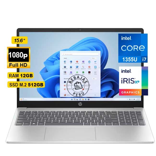 Laptop HP 15-fd0006la 15.6" FHD Intel Core i7 1355U 12GB RAM 512GB SSD FreeDOS WiFi 6 Azul Plata
