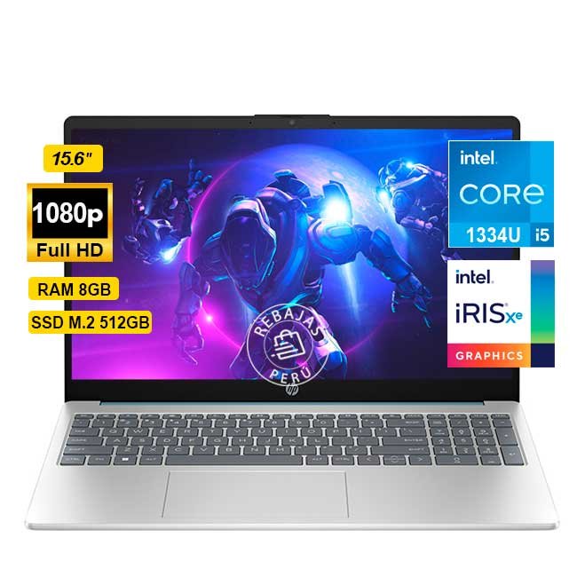 Laptop HP 15-fd0098la 15.6" FHD Intel Core i5 1334U 8GB RAM 512GB SSD FreeDOS WiFi 6