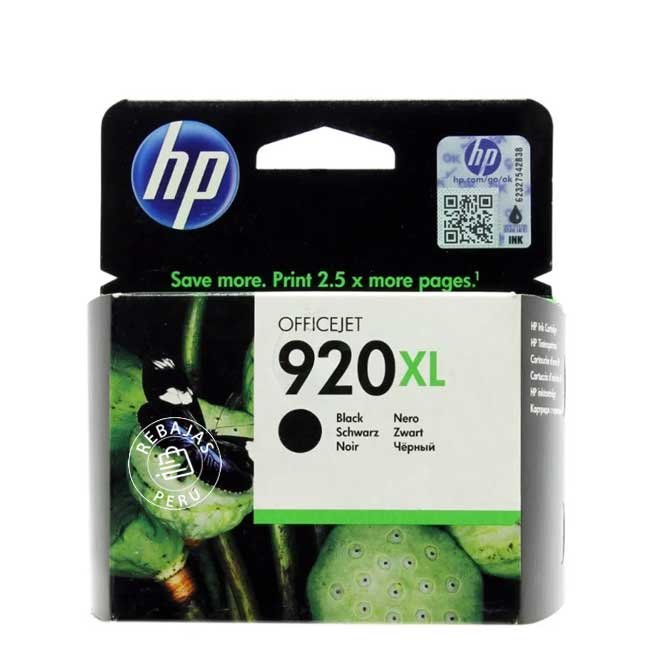Tinta HP 920XL Black Original CD975AL Alto Rendimiento 1200 páginas