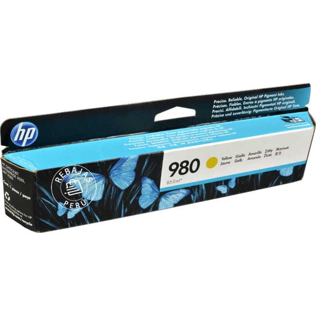 Tinta HP 980 Yellow original D8J09A — Rendimiento 6600 páginas, Calidad OEM