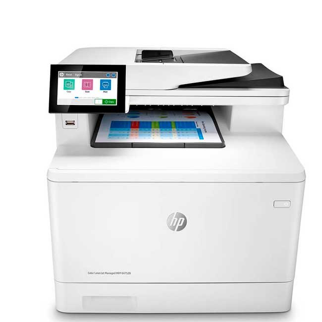 HP Color LaserJet Managed E47528f: Impresora multifuncional láser a color, 27 ppm, duplex, escaneo 46 ipm, fax, Ethernet, 2 GB RAM