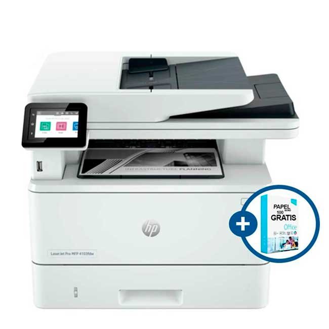 Impresora Multifuncional láser monocromática empresarial HP LaserJet Pro MFP 4103fdw, Impresora, Copiadora, Escáner, Fax, Ethernet, USB.