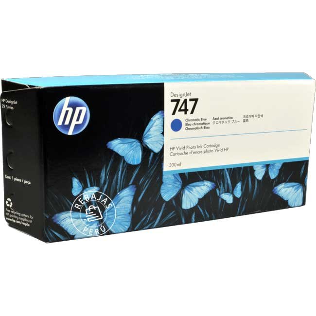 Tinta HP 747 Chromatic Blue P2V85A de 300ml para Z6 Z9 – Calidad y Durabilidad