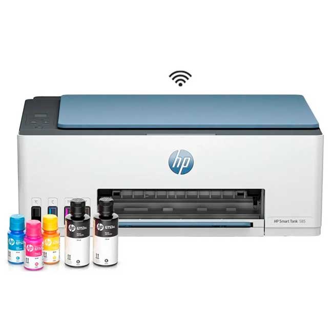 Multifuncional HP Smart Tank 585 con Sistema de Tanques de Tinta, Impresora, Copiadora y Escáner, Wi-Fi, USB.