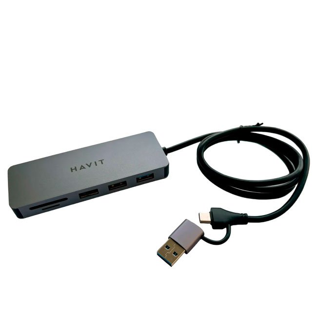 Hub Havit HV-H41-ASH USB 3.0, USB 2.0, Tipo-C, SD/TF, 5V, Gris Ceniza