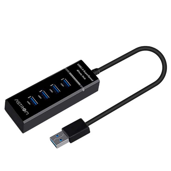 HUB USB 4 en 1 ASTROM AST H3400 con 4 Puertos USB 3.0 y Alta Velocidad de 4 Gbps para Windows