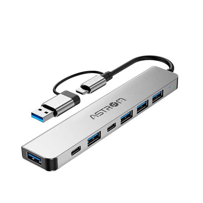 HUB USB 7 en 1 ASTROM AST MH2371 con Puertos Tipo C, USB 3.0 y USB 2.0 para Windows y Laptops