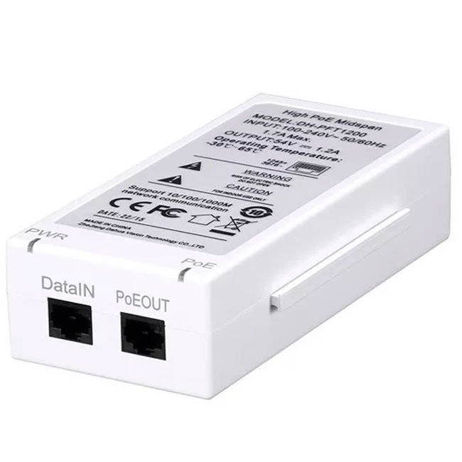 Inyector High PoE Dahua PFT1200 | 60W IEEE802.3at, Gigabit, 1 Puerto