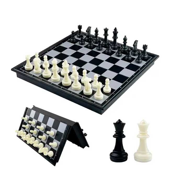 Juego de Ajedrez Magnético Color Negro | Tablero Plegable 36 cm | Rey 8 cm + Juego de Damas
