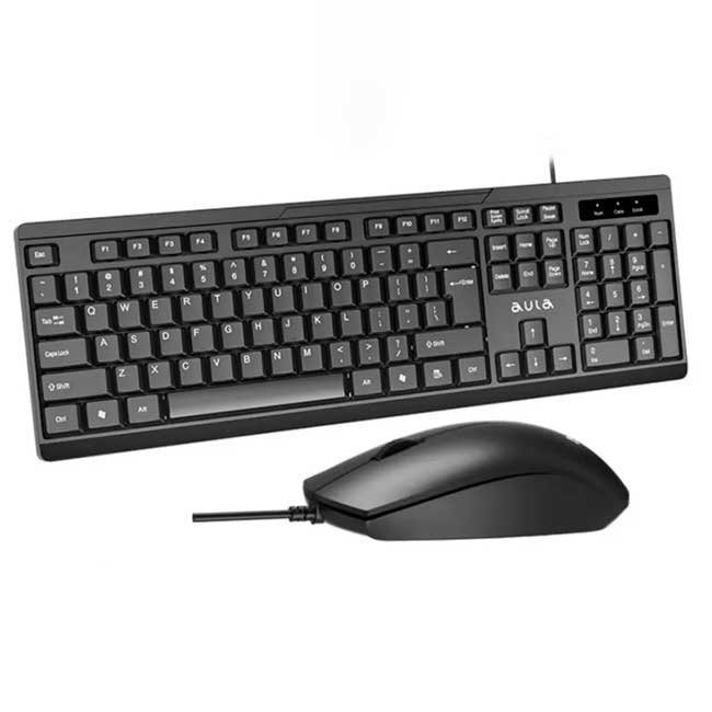 Kit Teclado y Mouse Aula AC101 Black con Cable USB, Diseño Ergonómico y Teclas Silenciosas