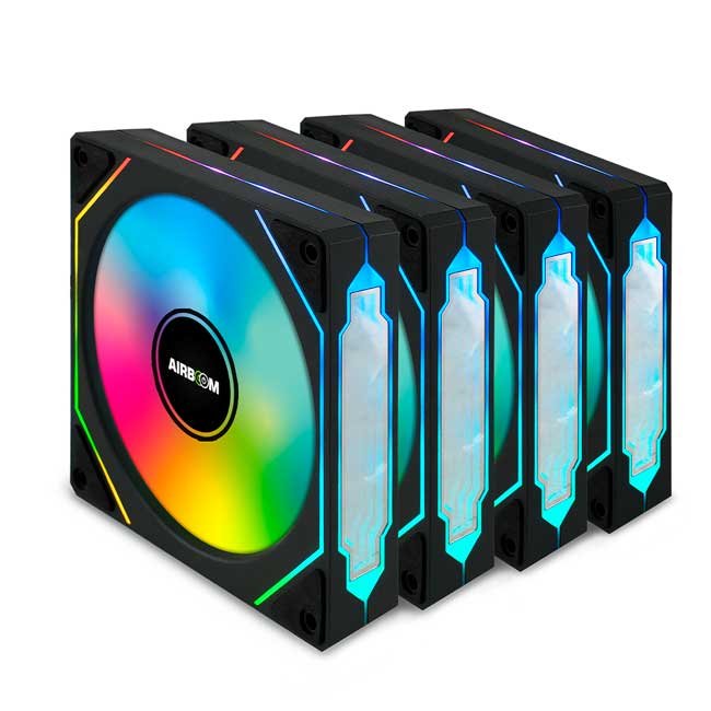 Kit Ventiladores Airboom VEKTOR AB201 ARGB 4x12cm con Controlador RGB Bajo Ruido