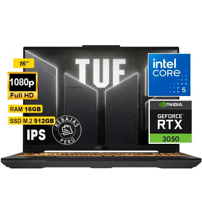 Laptop ASUS TUF Gaming F16 FX607VJ‑RL009 16″ WUXGA IPS 144 Hz, Core i5‑210H, RTX 3050 6 GB, 16 GB DDR4, 512 GB PCIe 4.0