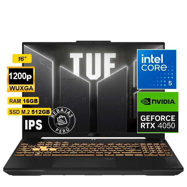 Laptop ASUS TUF Gaming F16 FX607VU-RL048 16" WUXGA IPS, Core i5-210H, RTX 4050, 16GB DDR5, 512GB SSD
